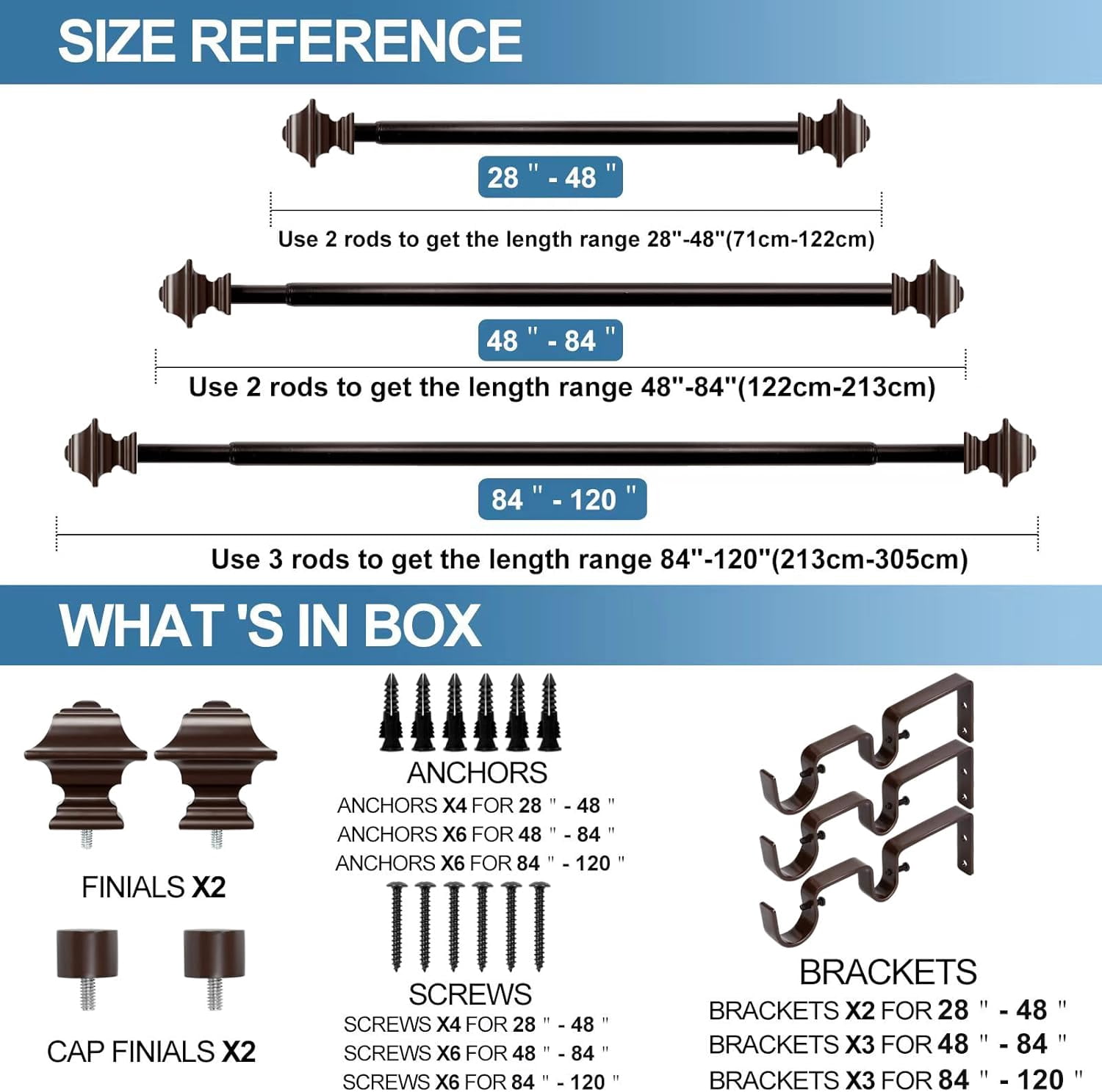 Urbanest Adjustable Double Curtain Rod Set Pila Manhattan Finials – 1″ Front & 3/4″ Back Rod With Bronze Rod, 48–84 Inches