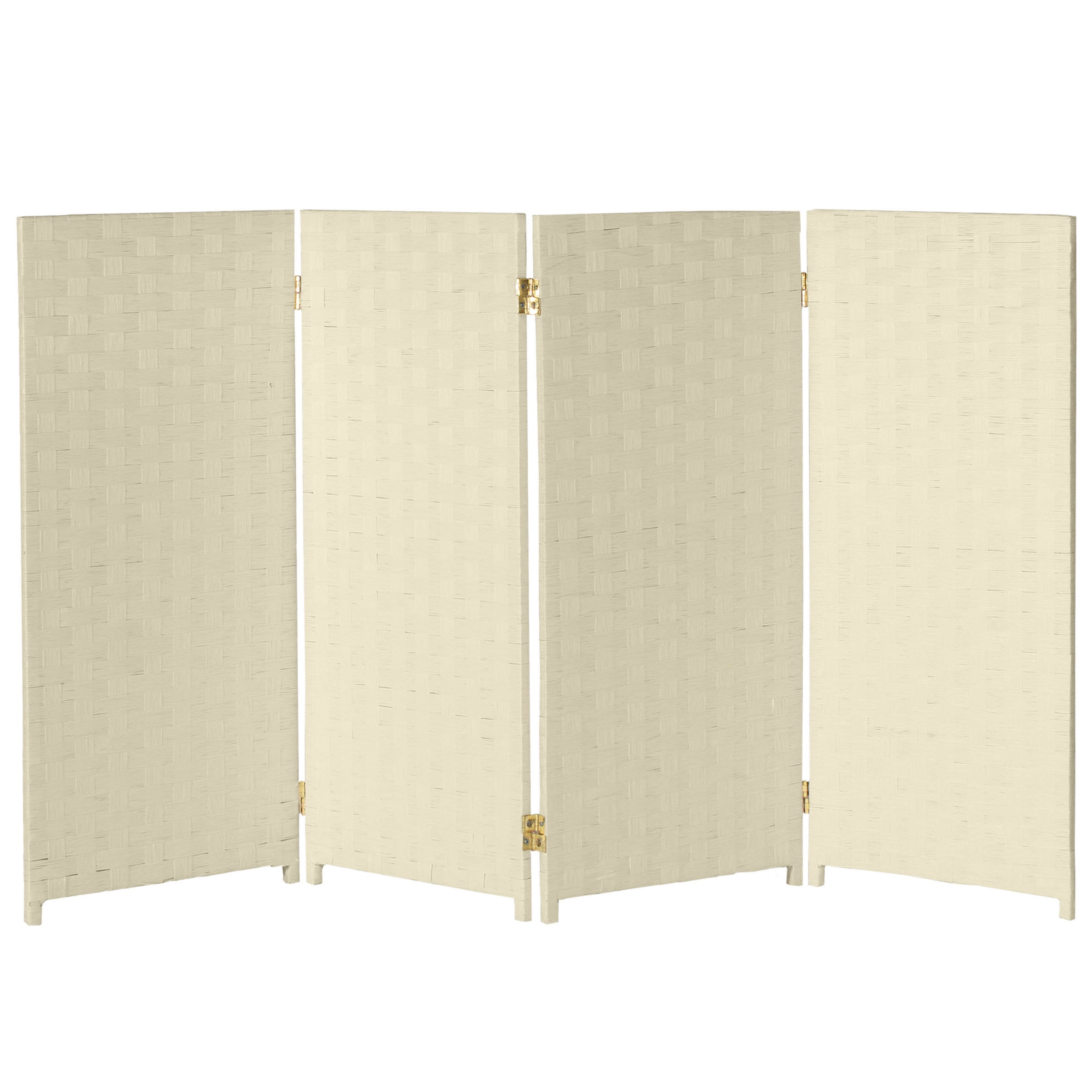 Red Lantern 3 ft. Short Woven Fiber Folding Screen - Cream - 4 Panel
