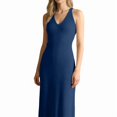 thumbnail image 4 of Womens Summer Bodycon Knit Long Dress Spring Beach V Neck Casual Sleeveless Ribbed Sweater Dresses Royal Blue M, 4 of 9