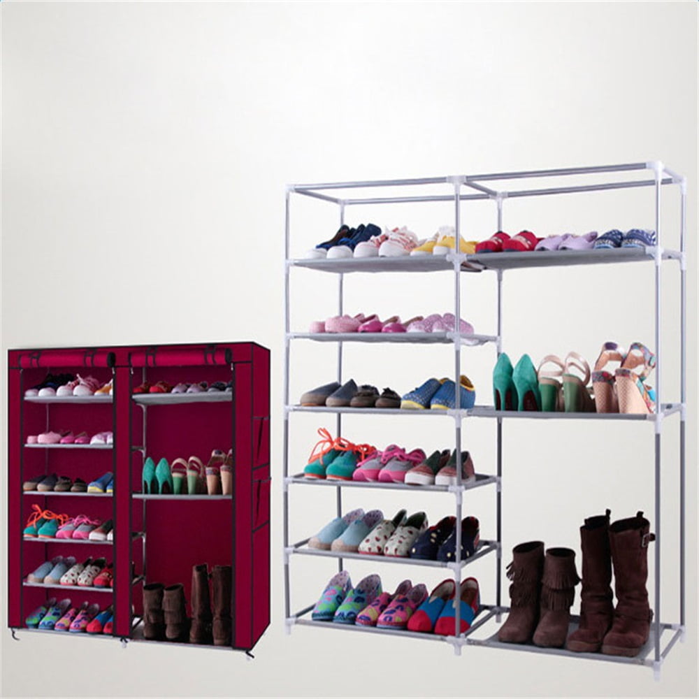 Kepooman Double Rows Non-woven Fabrics & Steel Shoe Rack Organizer, Wine Red Kepooman Double Rows Non-woven Fabrics & Steel Shoe Rack Organizer, Wine Red
