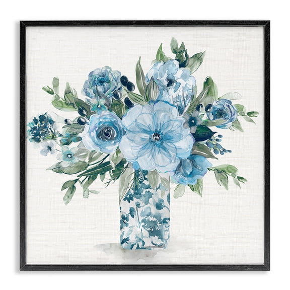 Stupell Industries Farmhouse Pastel Blue Bouquet Foliage Black Framed Giclee Art, 12 x 12, by Carol Robinson