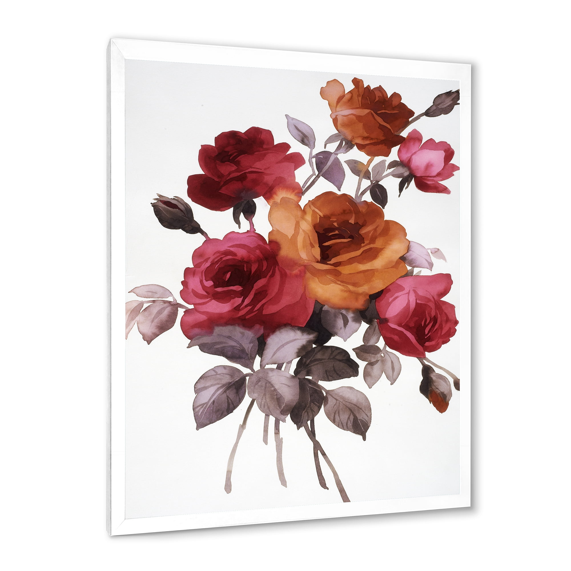 Designart 'Vintage Red and Orange Roses' Traditional Framed Art Print