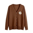 thumbnail image 2 of NTACZA Brown Women Sweaters Button Up Flower Print V Neck Sweater Cardigan Cute Stretch Jacket Ladies Jumpers S, 2 of 5