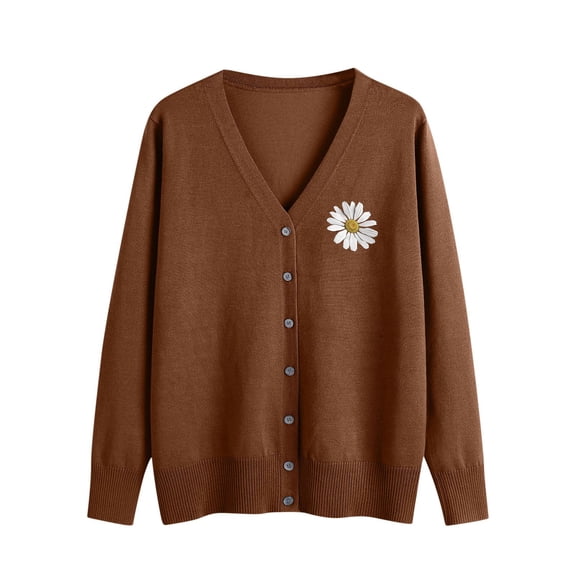 GUACER Long Sleeve Lightweight Sweaters for Women Trendy V-Neck Print Button-Front Knit Cardigans