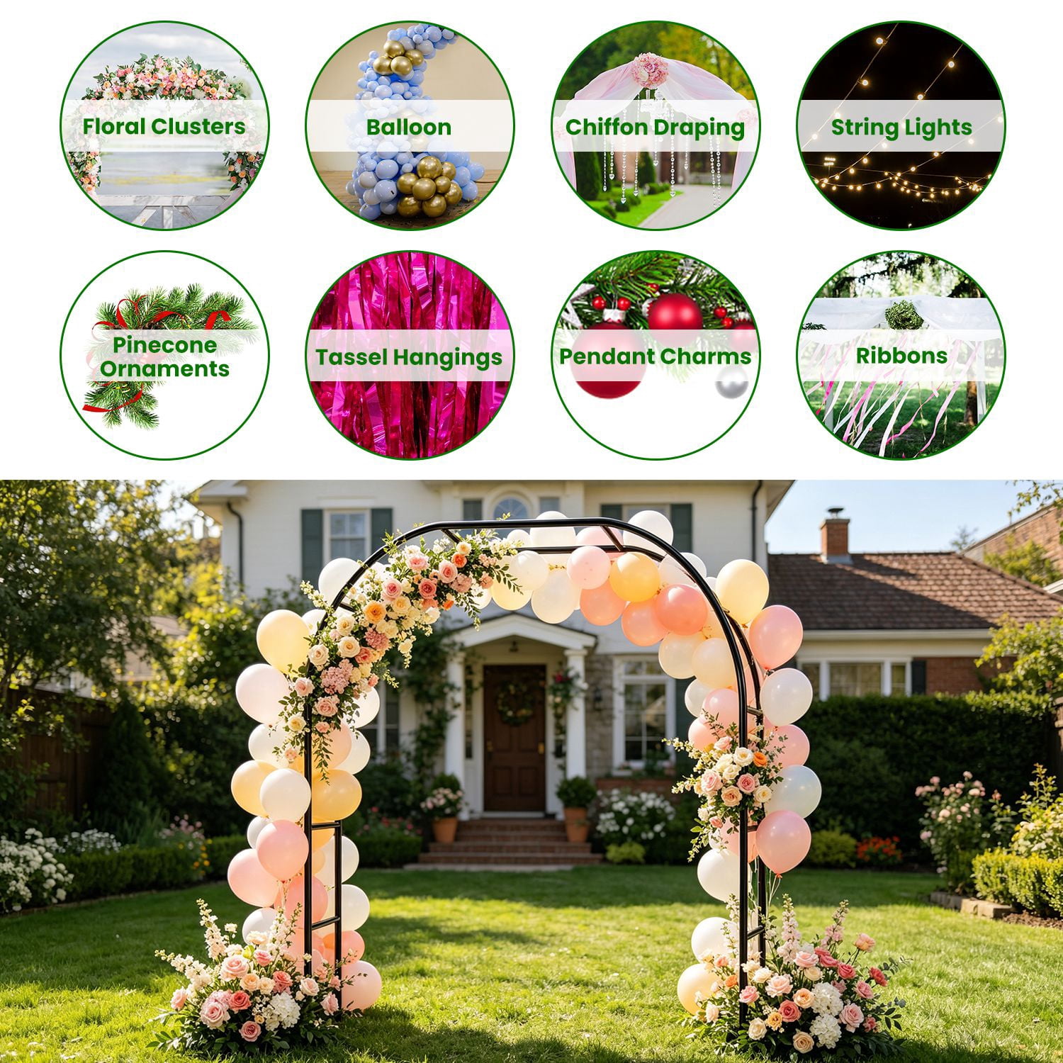 Freestanding Metal Trellis Arch Multi-Size Adjustable Modular Pipe Design, Black Iron Frame Segmented Assembly for Garden Climber Patio Wedding Decoration