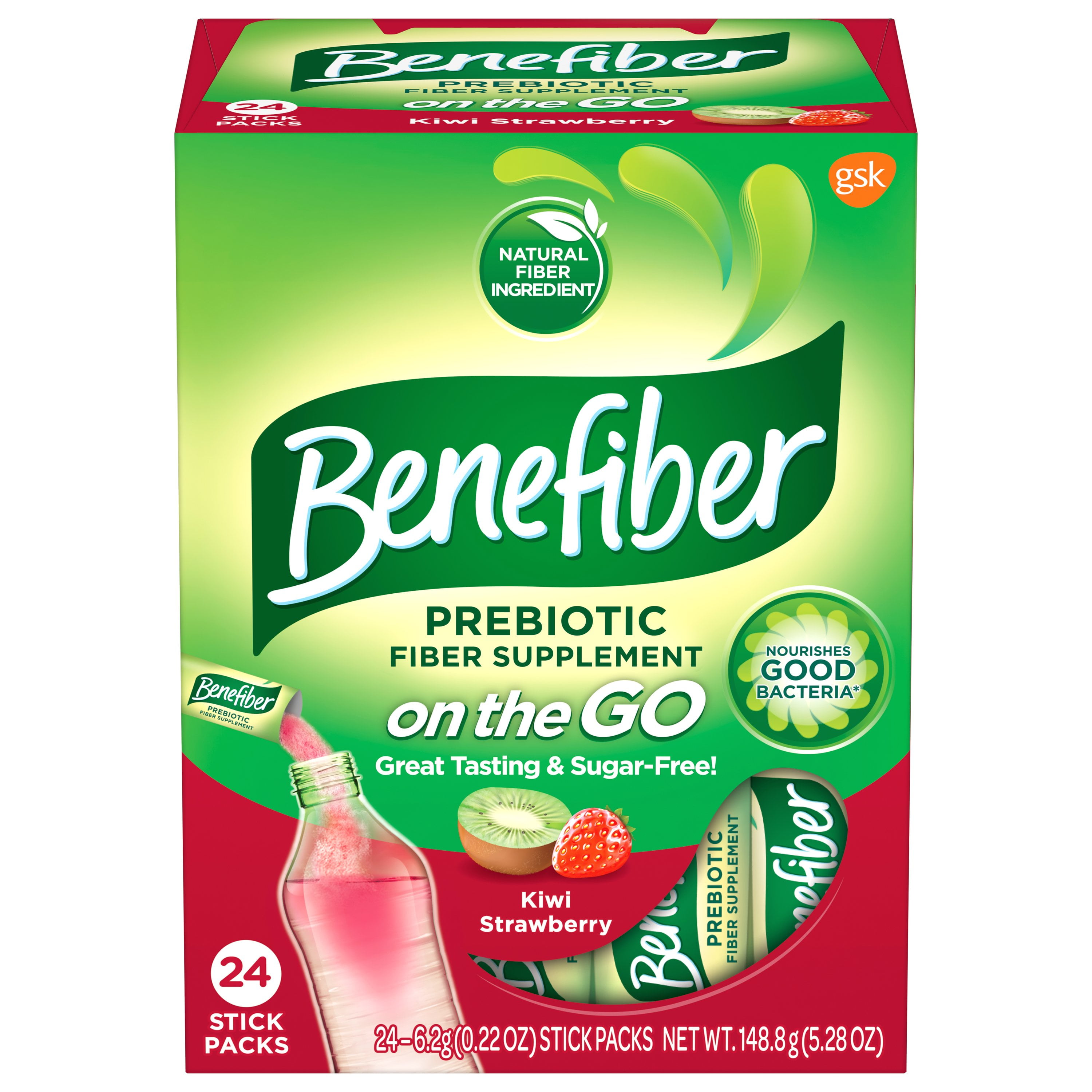 Benefiber On The Go Kiwi Strawberry Fiber Supplement Powder Stick Packs