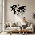 thumbnail image 5 of World Map Compass Metal Wall Art for Home and Outside - Wall-Mounted Geometric Metal Wall Decor - Drop Shadow 3D Effect Wall Decoration for Living Room Bedroom, 5 of 10