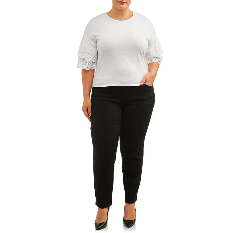 Terra & Sky Women's Plus Size Tummy Control Pull On 4 Pocket Jean