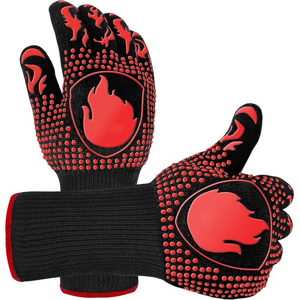 32cm, A Pair BBQ Gloves, Oven Mitts Grilling Gloves - 1472 Extreme Heat Resistant Oven Gloves, Non-Slip Silicone Cooking Gloves for Grilling, Barbecue