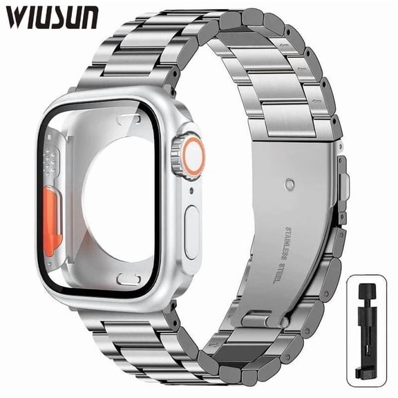 Stainless Steel Band with iWatch Screen Protector Case For Apple Watch Series 12 11 10 9 8 7 6 SE3 46/45/44/41/40mm Strap Bracelet