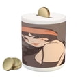 thumbnail image 1 of Pin up Girl Piggy Bank, Portrait of Hand Drawn Pale Skin Lady with Mole on Cheek, Ceramic Coin Bank Money Box for Cash Saving, 3.6" X 3.2", Dark Taupe Dimgrey, by Ambesonne, 1 of 4