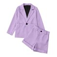 thumbnail image 4 of xaweyi Girls Solid Color Blazer Short Suit 2‑Piece Open Front Coat & Rolled Hem Shorts Dressy Casual Outfit for Kids Size 5-6 Years, 4 of 7