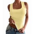 thumbnail image 3 of Summer Womens Tank Tops Square Neck Fitted Sleeveless Shirts for Women Ribbed Basic Top Yellow L, 3 of 8