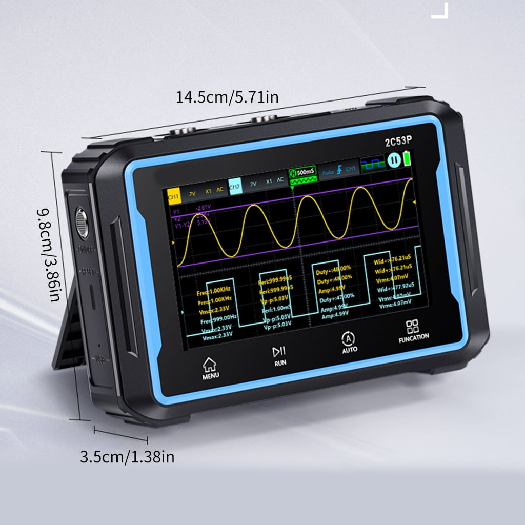 Oscilloscope 2CH Digital Oscilloscope Multiumeter 3 in 1 50MHz Bandwidth 4.3" Display Multiumeter OSC+DMM+Waveforms