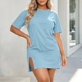 thumbnail image 4 of zbxnLI Casual Dress for Women Short Sleeve Mini Sundress Comfy Crew Neck Summer Loose Basic T Shirts Dresses, 4 of 7