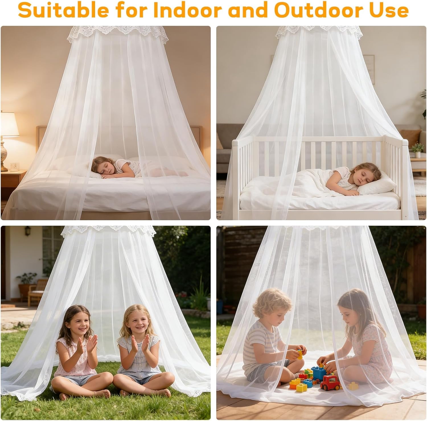 Mosquito Net for Bed Canopy for Girls, Twin to Queen Size Bed Canopy Curtains from Ceiling, Dome Mosquito Netting Bed Tent for Bedroom Decorative, Travel with Storage Bag (Lace Flower)