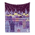 thumbnail image 1 of Winter Soft Flannel Fleece Blanket, Abstract Colored Dreamy Historic Houses Under Snow Christmas Eve Art Print, Cozy Plush for Indoor and Outdoor Use, 50" x 70", Plum Lavender Cream, by Ambesonne, 1 of 6