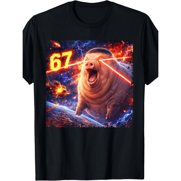 Funny Laser Eye Space Pig Graphic Vintage Grunge Y2k Cotton Men's Women's T-Shirt