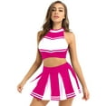 thumbnail image 2 of Oyolan Ensemble d'Uniforme de Cheerleader Sans Manches pour Femmes Adultes Jupe Plissée Mini Rose Vif L, 2 of 6