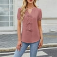 thumbnail image 5 of ECZHAW Women's Casual Puff Short Sleeve Shirts Elegant Bow Tie Front Notched V Neck Blouse Dressy Casual Loose Tunic Top, 5 of 8