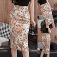 thumbnail image 2 of Midi Skirts for Women Retro Floral Pattern Casual Skirt Pencil Split Skirt Elastic Slim Fit High Waist Stretch Skirt（Beige,XL）, 2 of 8