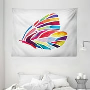 Interestprint Decor Tapestry, Butterfly with Rainbow Colored Wings Geometric Lines Modern Artwork, Wall Hanging for Bedroom Living Room Dorm Decor, 80W X 60L Inches, Multicolor, by Ambesonne