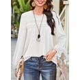 thumbnail image 5 of Corabera Womens Blouses Dressy Casual Ribbed Boho Tops for Women Crewneck Long Sleeve Shirts Loose White Flowy Peplum Tops for Fall, 5 of 7