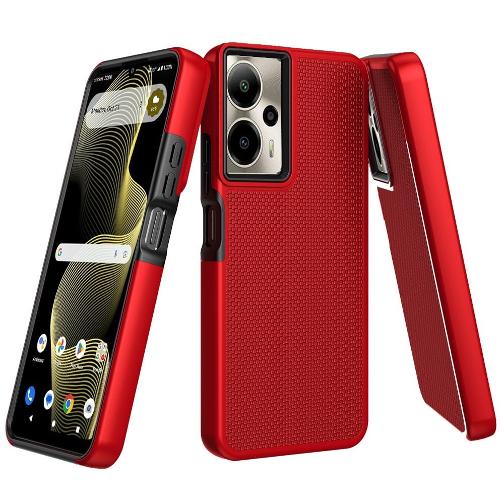 Xpression Phone Case For AT&T Motivate Pro 5G Dual Layer Heavy-Duty Hybrid Rugged Case Rugged Texturized TPU & PC Shockproof Silicone Military Grade Cover, Red