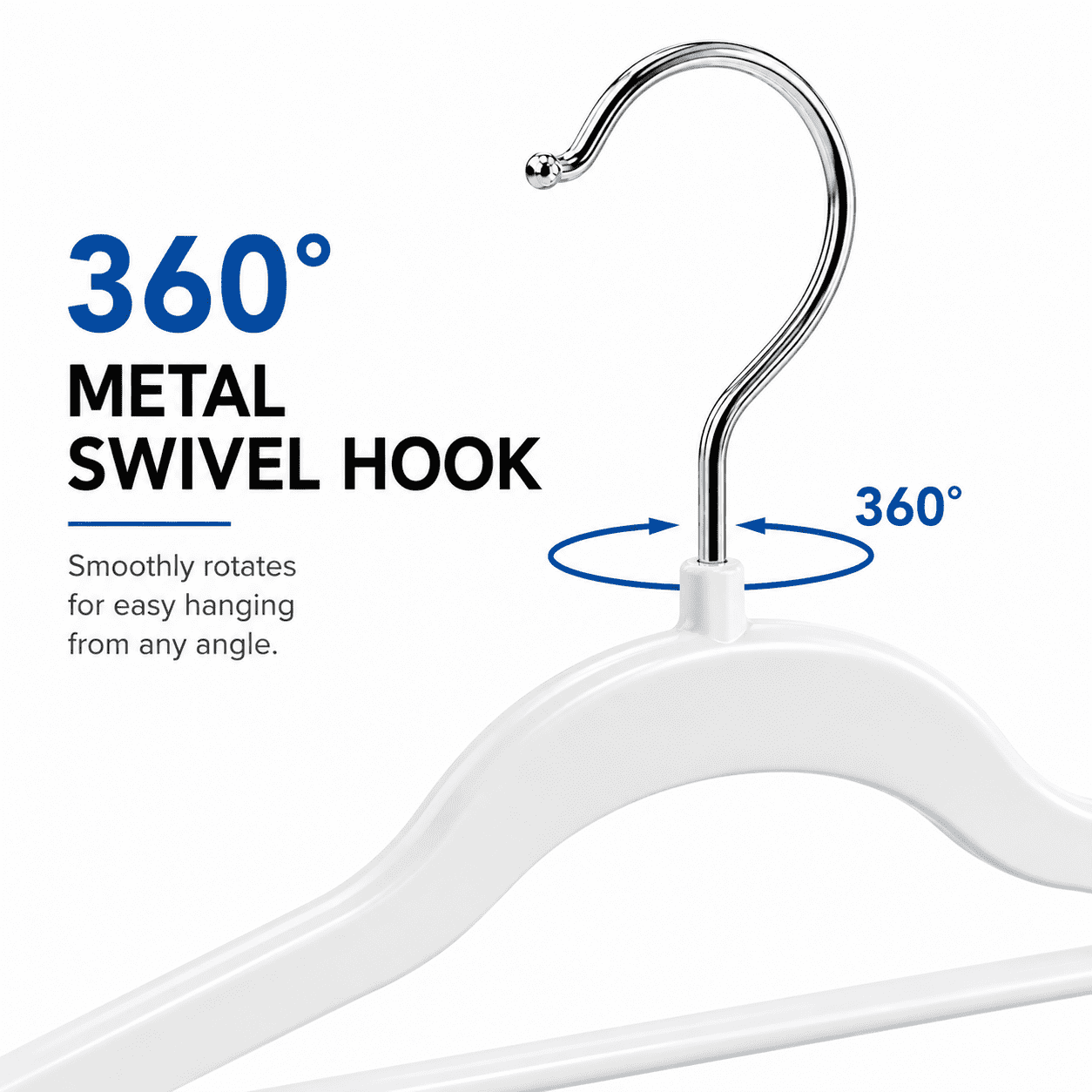 cozymood Heavy Duty Plastic Hangers 50 Pack,17.5 inch Non-Slip Clothes Hangers with 360° Swivel Hooks, Slim Space Saving Closet Hangers,White