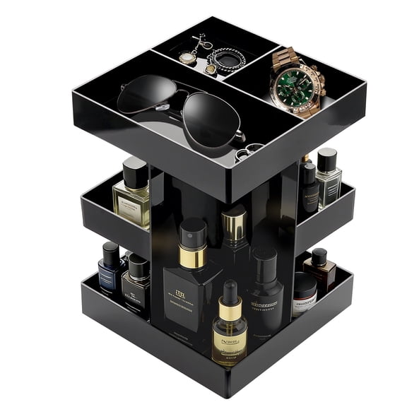 Cologne Organizer for Men,Cologne Stand,3 Tier Large Capacity Acrylic Perfume Shelf with Rotate,Desk & Nightstand Organizer,Mens Husband Birthday Gifts Ideas