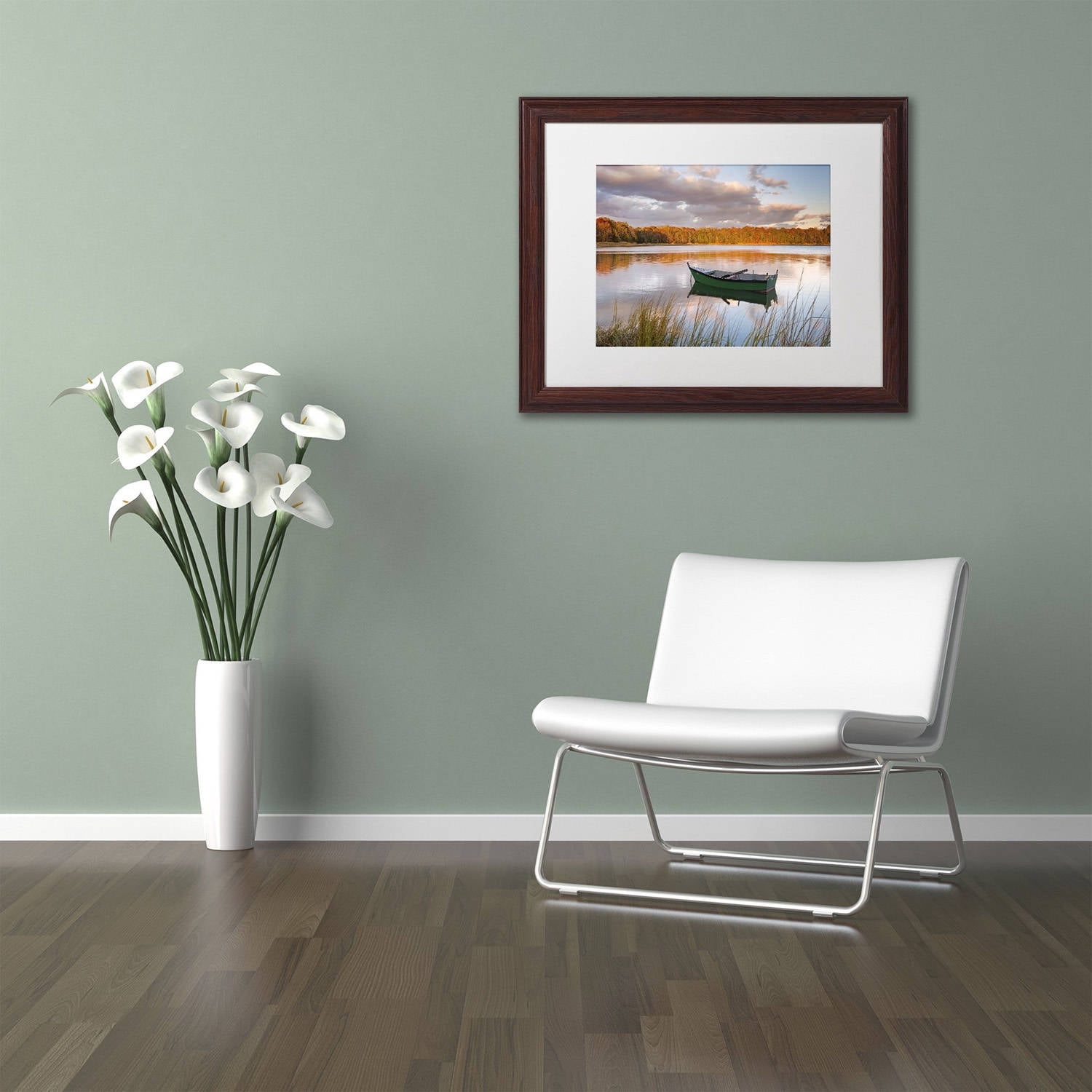 Trademark Fine Art 'Boat on Salt Pond' Canvas Art by Michael Blanchette Photography, White Matte, Wood Frame