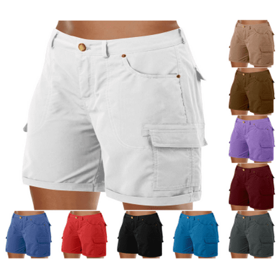 Birthday Gifts! QATAINLAV Women's Cargo Shorts Casual Summer High Waisted Stretch Athletic Shorts Solid Outdoor Hiking Work Shorts with Pockets Black XXXL