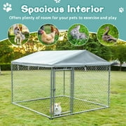 MEETWARM Large Outdoor Dog Kennel Heavy Duty Dog Cage Playpen Galvanized Steel Pet Fence with Fully Enclosed Waterproof UV-Resistant Cover Roof, Stainless Steel Zip Ties and Secure Lock