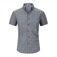 thumbnail image 4 of Fnnxeal Mens Gray Short Sleeve Button Down Shirt, Slim Fit Casual Checkered Plaid Top, Soft Cotton Blend with Stretch,Size L, 4 of 5
