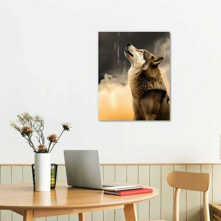 C04-GENYS - Animal Wall Art Painting Wolf Howling to The Moon