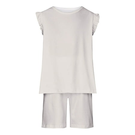 

Herrnalise Baby Clothes Baby Girl Comfortable Solid Color Sleeveless Cotton T-shirt Top Shorts Set Button-Up Shorts and Tee Playwear Set 3-14 years