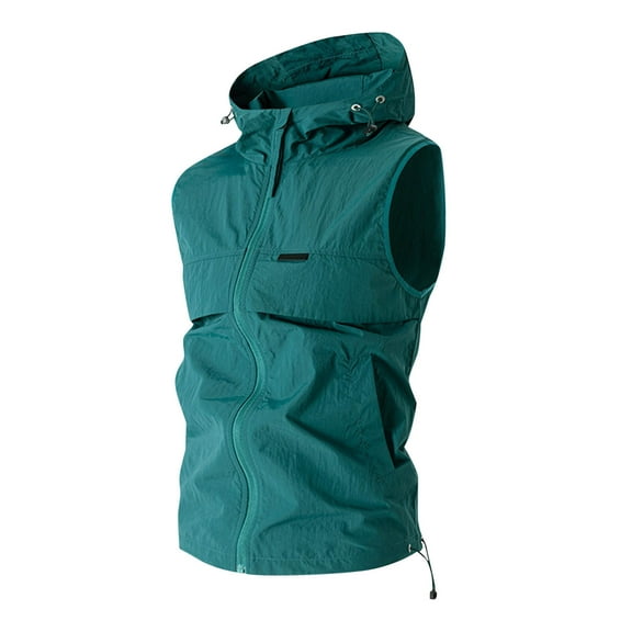 Teyfeniy Men's Lightweight vests Hooded Slim Outerwear Full Zip Up Windproof Sleeveless Casual Solid Color Cozy Jacket for Travel Hiking Running Golf