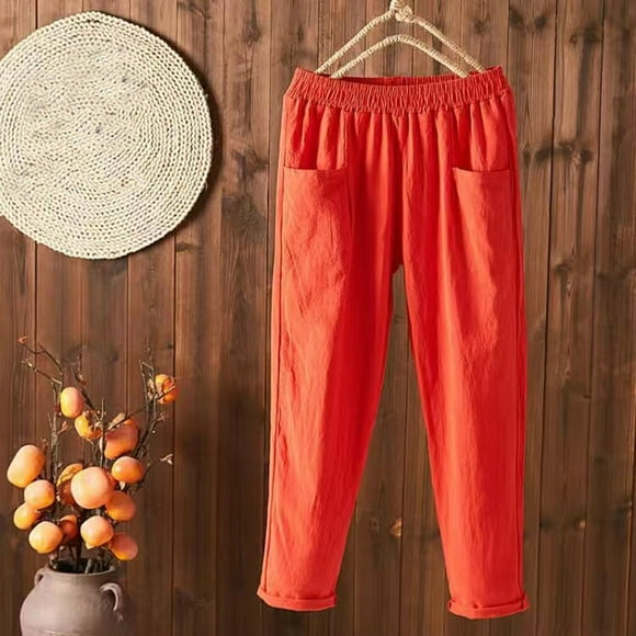 DondPO Halara Pants Women,Lounge Pants Women Women Solid Casual Pocket Haren Pants Pencil Pants Elastic Waist Loose Pants Sweatpants Women,Pants for Women,Red Pants XXL