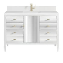 James Martin Vanities 48" Vanity, Bright White w/ Single Hole 3 CM White Zeus Quartz Top & Backsplash