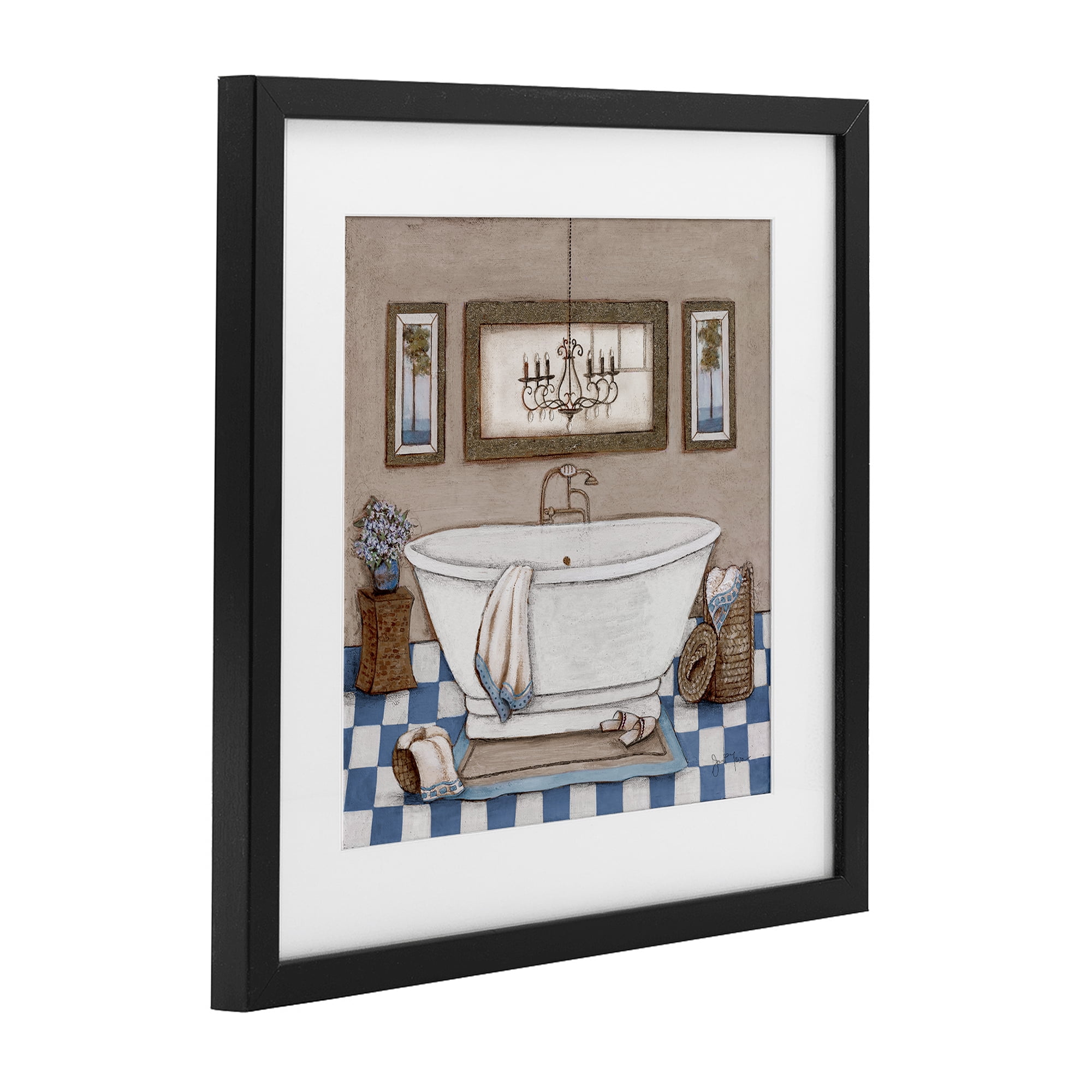 Stupell Industries Checkered Bathroom & Chandelier Black Framed Print Under Glass, design by Janet Tava