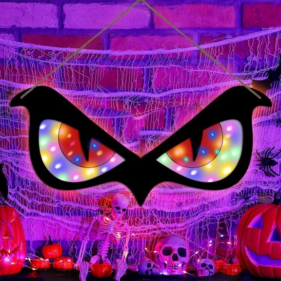 RKSTN Halloween Window Lights Halloween Luminous Eyes Hanging Wooden LED Eye Lights Festive Mood Decoration