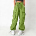 thumbnail image 2 of NOLDARES Parachute Cargo Pants Girl Elastic Waisted Quick Dry Lightweight Baggy Hiking Pants with Pockets Water Resistant(Green,12-13 Y), 2 of 7