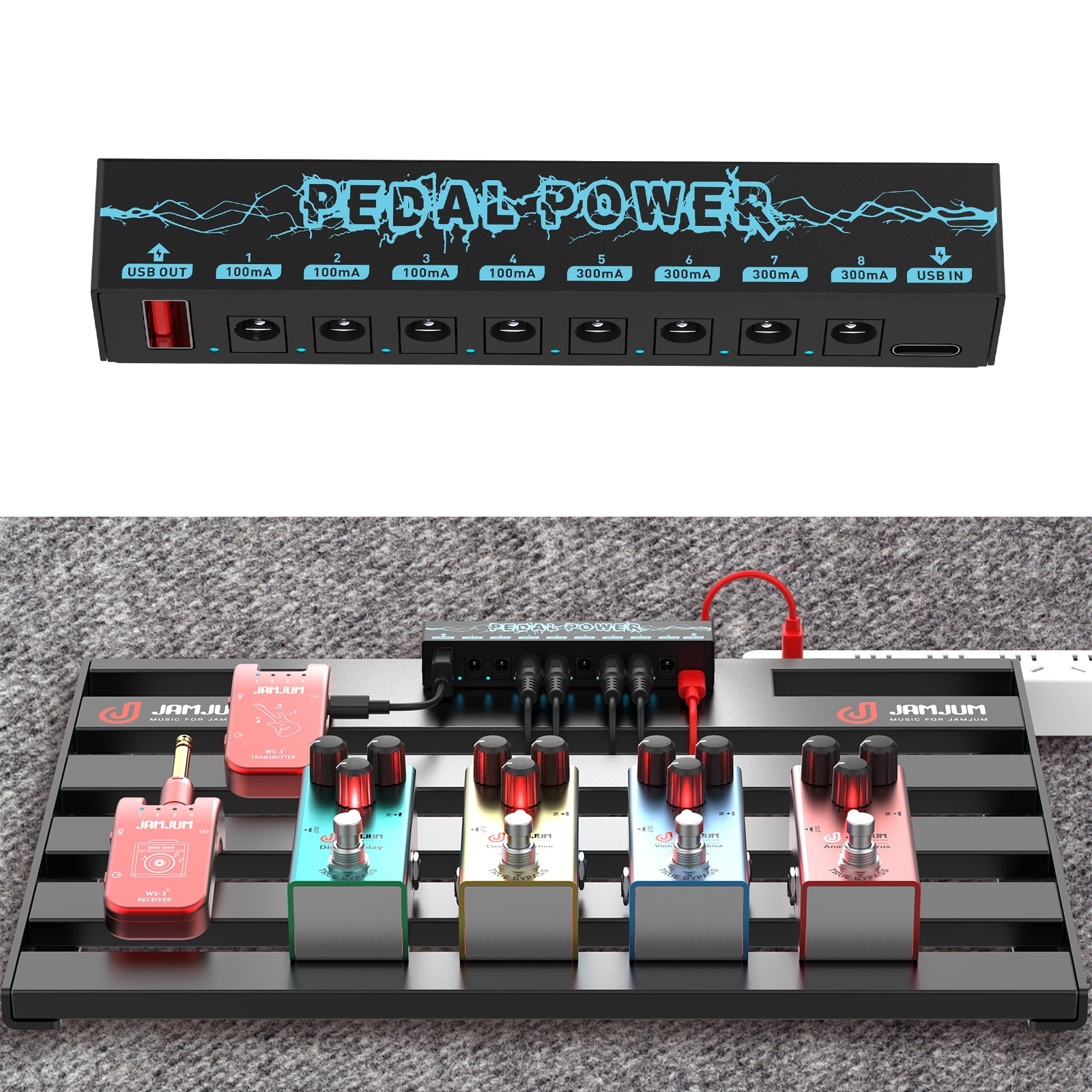 Guitar Pedal Power Supply Effect Pedal Board Power Supply 8 Isolated Output for 9V Effect Pedals Power with Blue LED