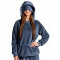 thumbnail image 2 of Prime Day Sales Today 2025!GaThRRgYP Womens Tunic Tops,Women's Suede Solid Color Hooded Front Pocket Warm and Comfortable Top Navy S, 2 of 8
