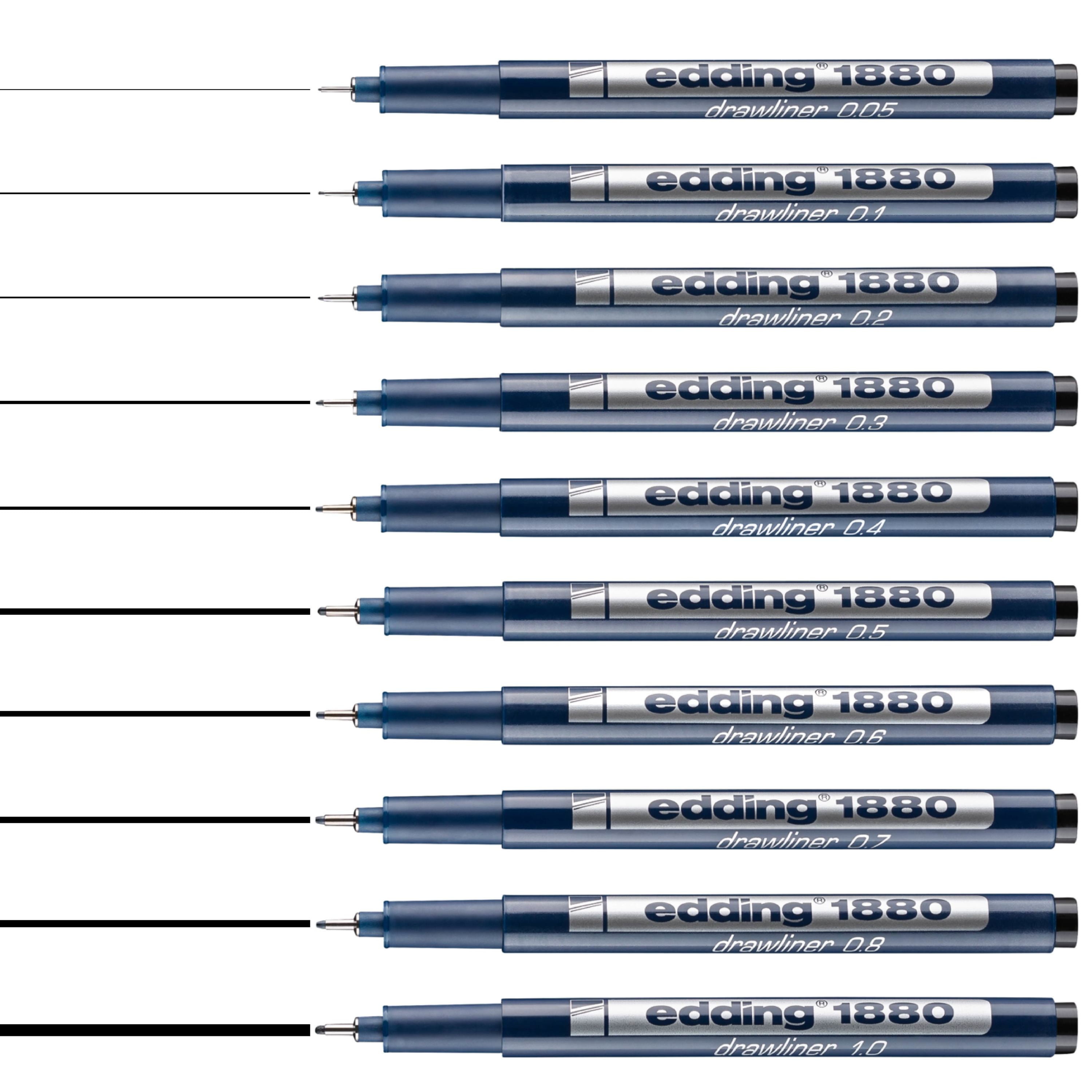 edding 1880 Drawliner Pens, Set of 10, Black