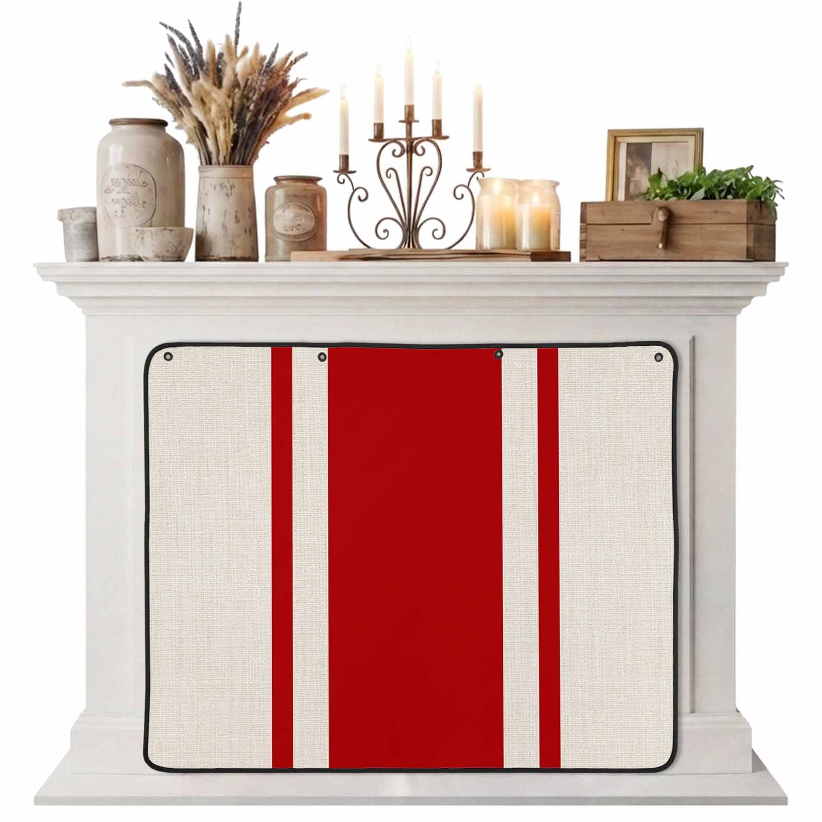 Magnetic Fireplace Cover Red Stripe Lines Fireplace Screen Linen Striped Insulation Fireplace Blocker Blanket Save Energy Fireplace Draft Stopper Covers for Living Room 36x30