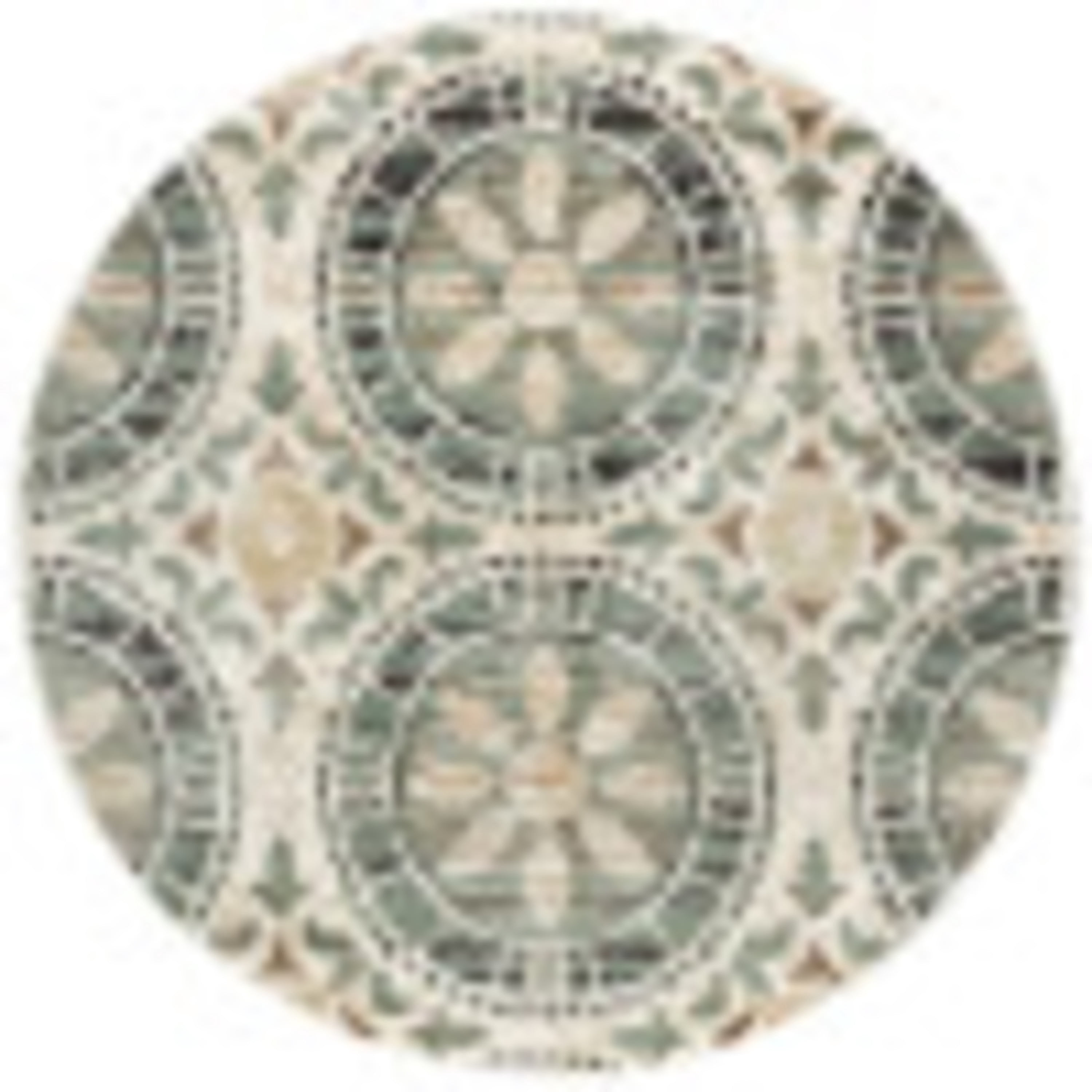 Transitional Area Rug (7'10'' Round) Mediterranean Tile Ivory, Seafoam Indoor Round Easy to Clean