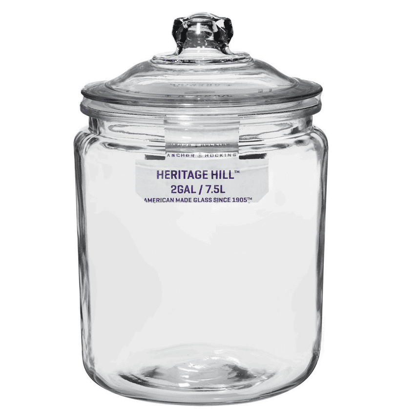 Anchor Hocking Heritage Hill Glass Jar with Lid, 2 Gallon, Made for Pantry Jar Storage and Display