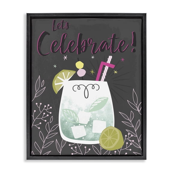 Stupell Industries Let's Celebrate Cocktail Food & Beverage Painting Black Floater Framed Canvas Art Print Wall Art, 17 x 21