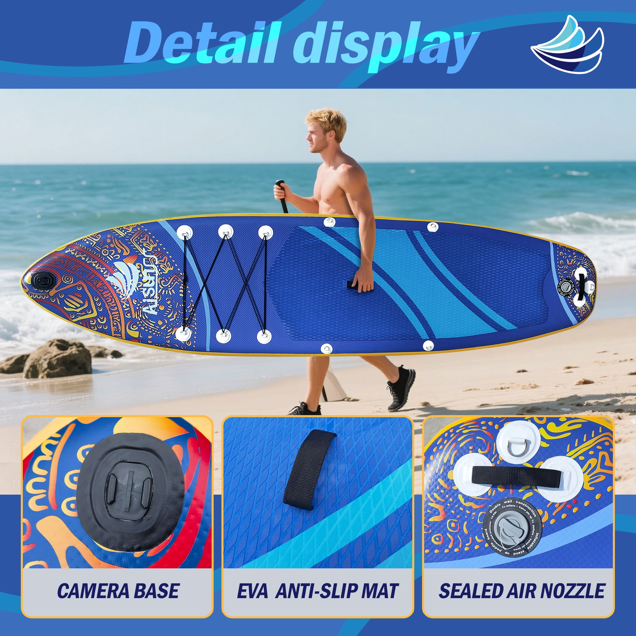 AISUNSS 10.6ft Inflatable Stand Up Paddle Board w/ Accessories